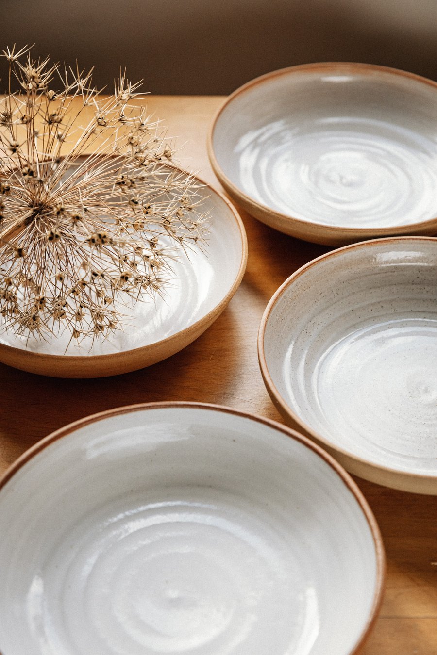 Handmade wheel thrown pottery stoneware pasta bowl white glaze