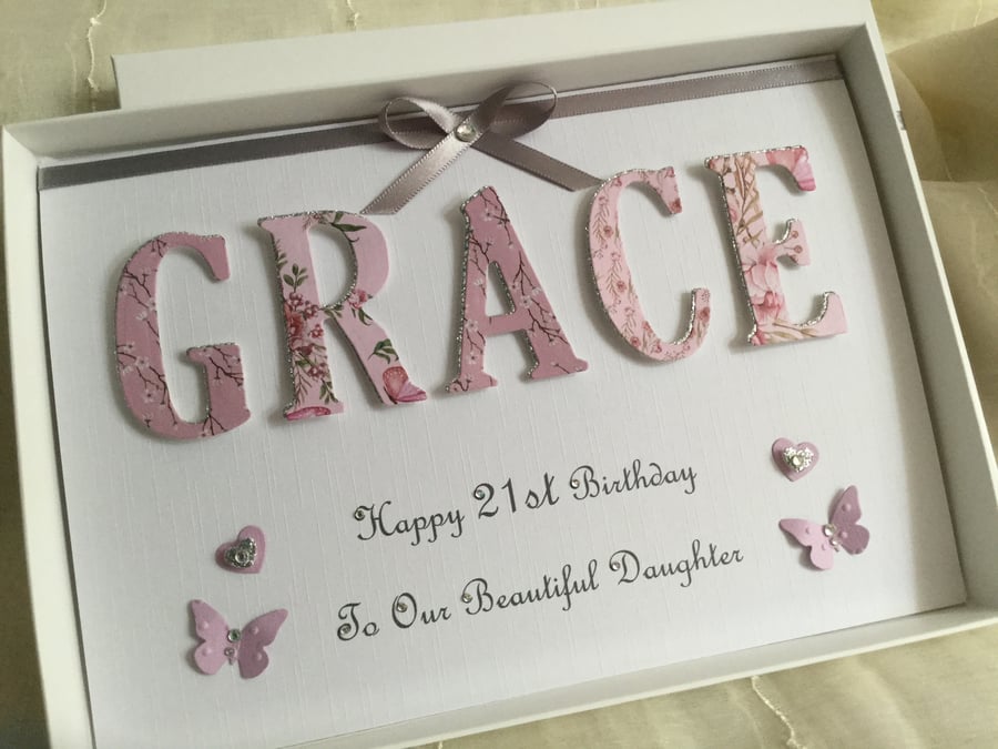 Personalised Handmade Birthday Card Gift Boxed 21st 18th Daughter Granddaughter 