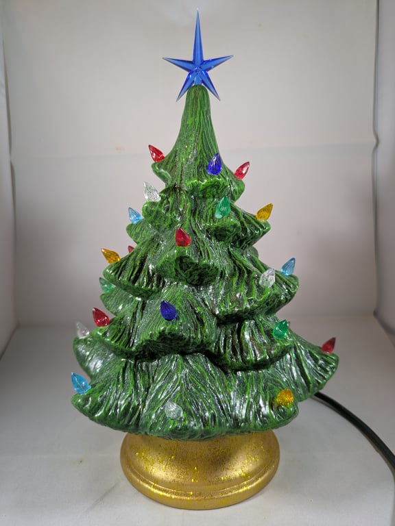 Ceramic Xmas Green Christmas Tree Table Lamp Light Ornament Decoration.