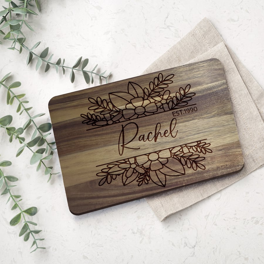 Personalised Chopping Board With Name & Year Of Birth Engraved Cutting Board