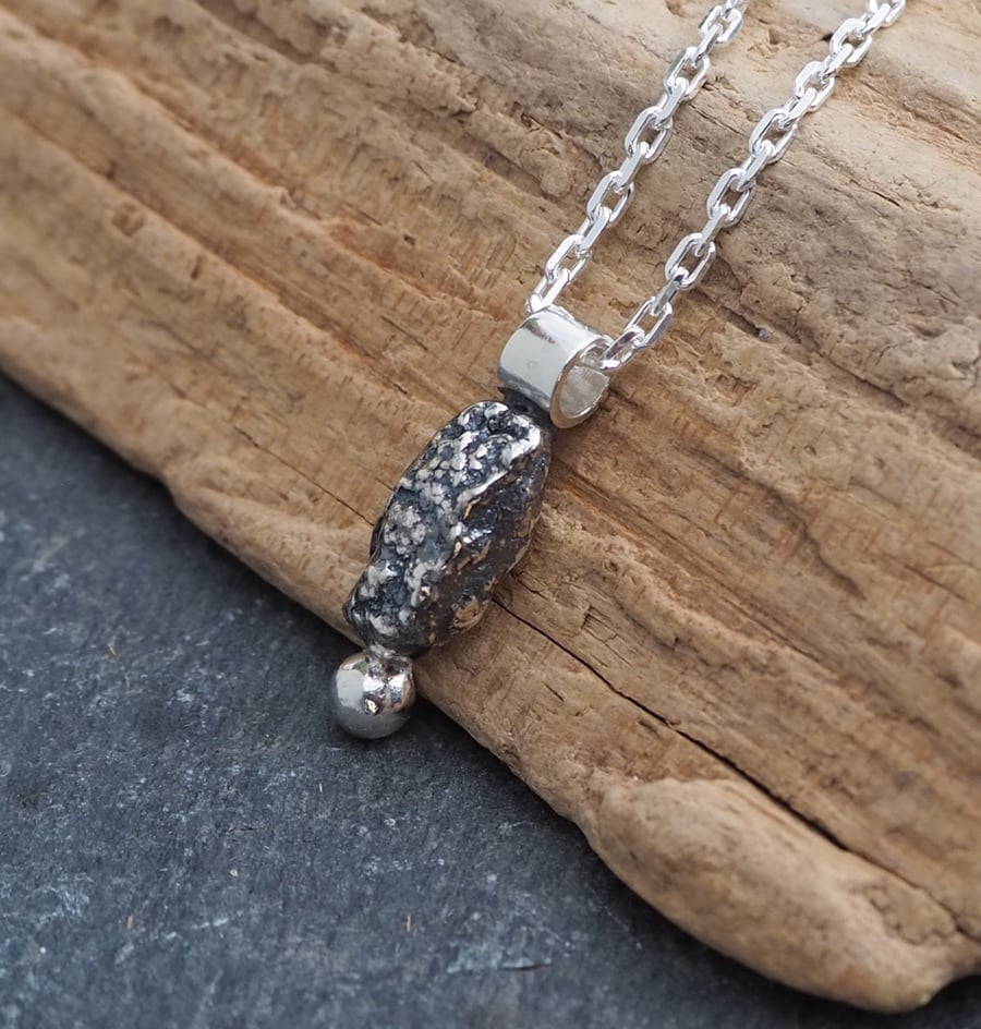 Sterling silver nugget pendant, rugged silver necklace, unisex jewellery, ARC