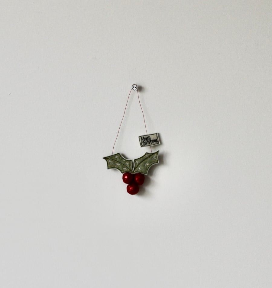 'Merry Christmas Holly' - Hanging Decoration