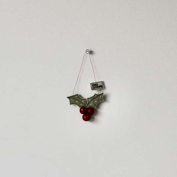 'Merry Christmas Holly' - Hanging Decoration