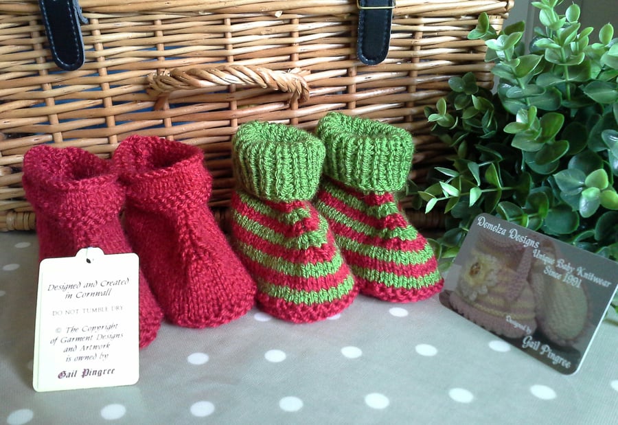 Designer Baby Boy's Hand Knitted Booties Gift set  3-9 months size