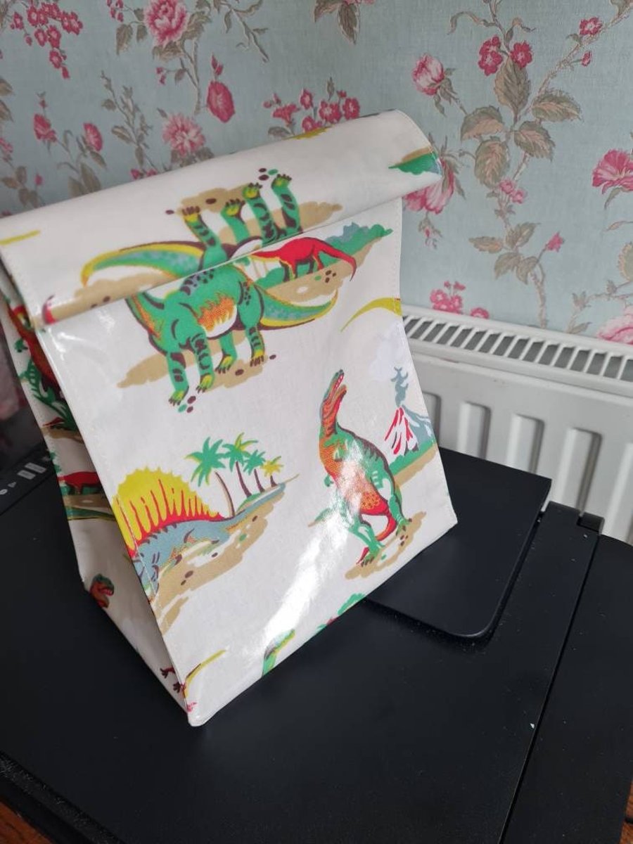 Lunch bag made in Cath Kidston Pvc coated Dinosaur fabric