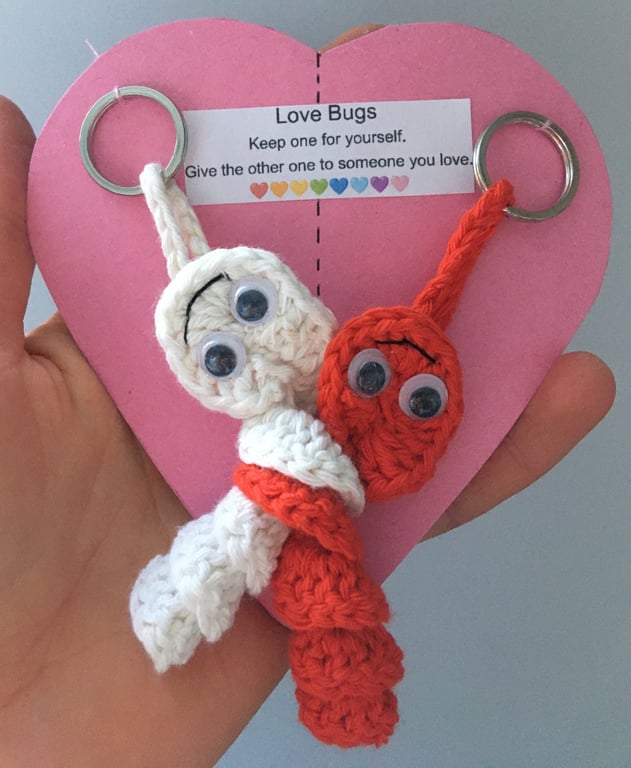Crochet Love Bug Keyring - Red And White - Valentines Gift