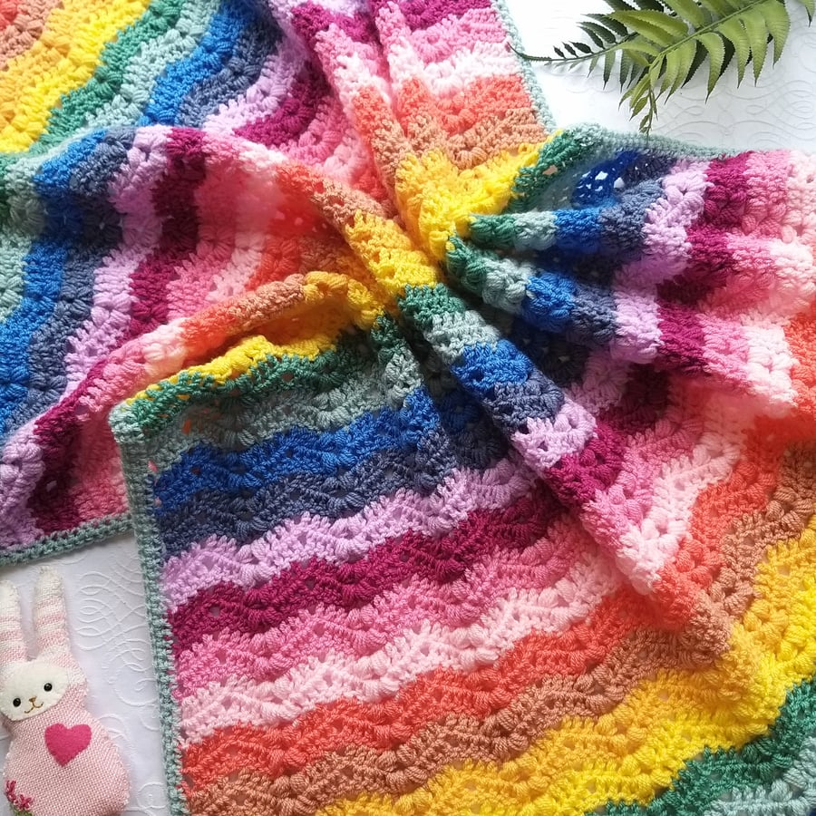 Crochet Vintage Shades Rainbow Blanket 