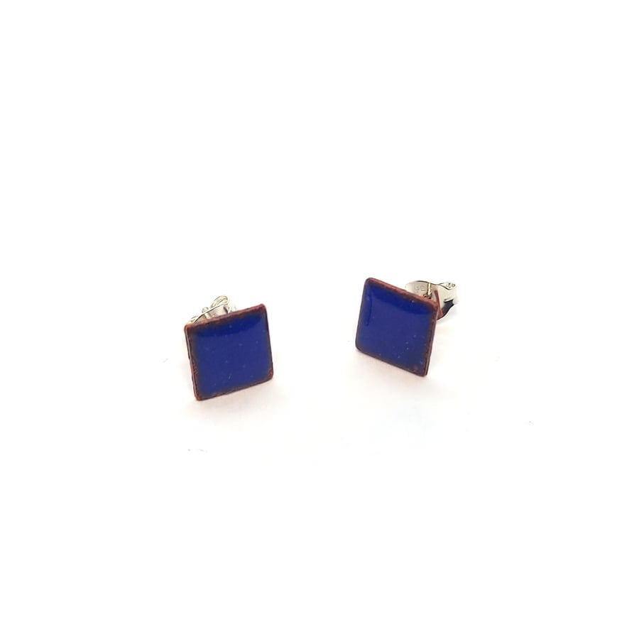 Blue enamel square stud earrings