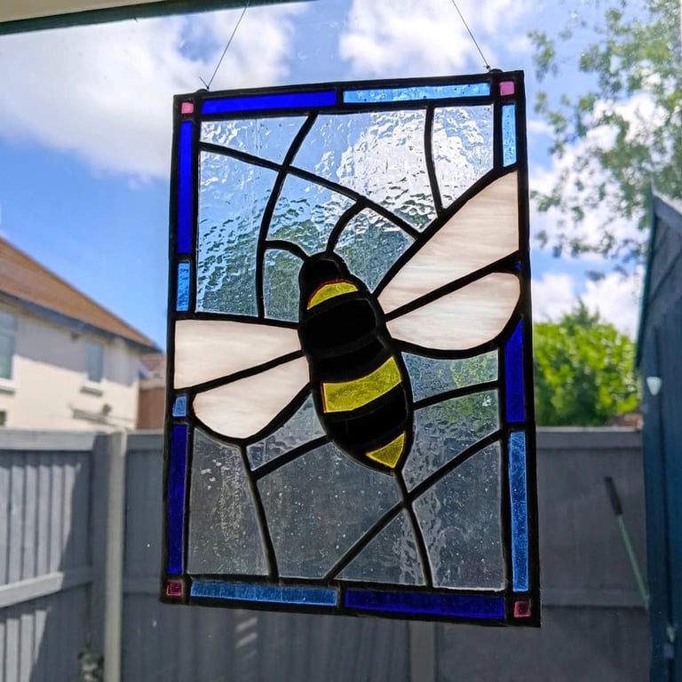 Stained Glass bee Window Hanging - Honeybee 