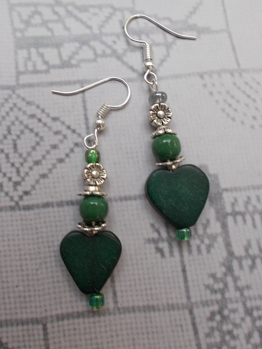 Beautiful Wooden Green Beaded Earrings