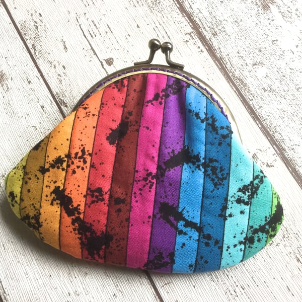 Rainbow Striped Fabric Clasp Coin Purse 