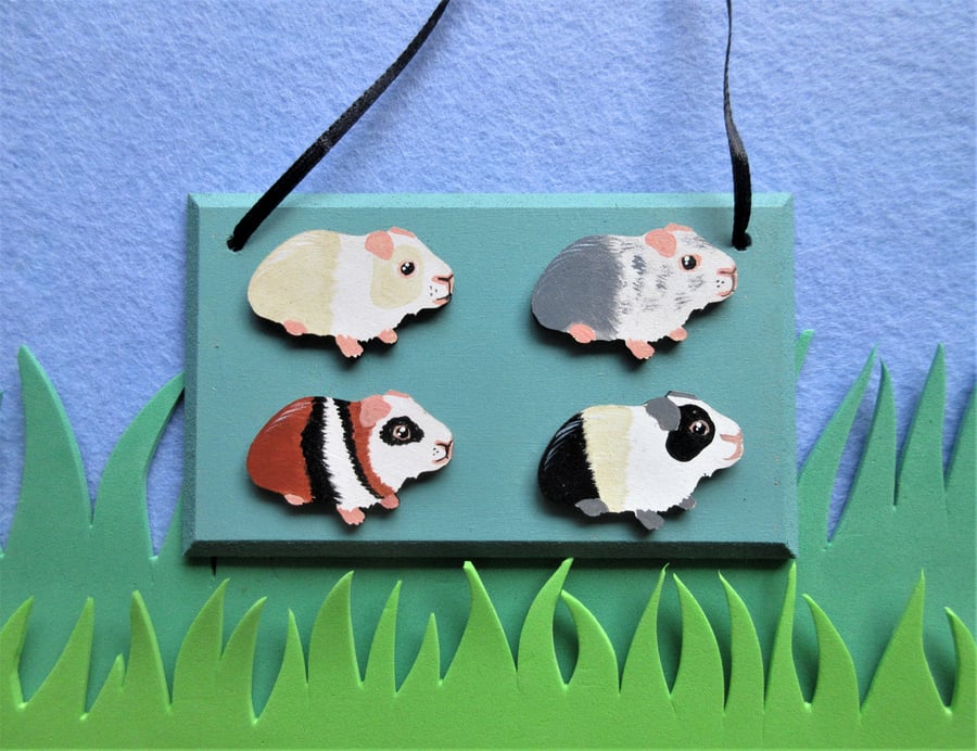 Guinea Pig Mini Picture Hanging Decoration Wooden Plaque 