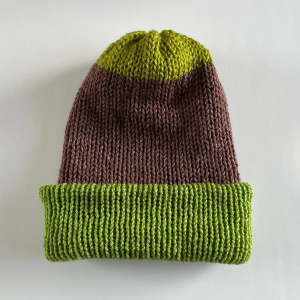 Brown & Green Double Layered Reversible Winter Hat, FREE DELIVERY 