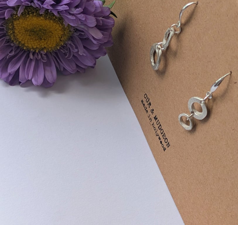 .999 Fine Silver Linked Organic Hoop Drop Earrings