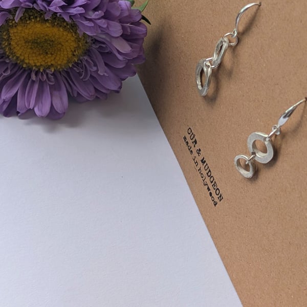 .999 Fine Silver Linked Organic Hoop Drop Earrings