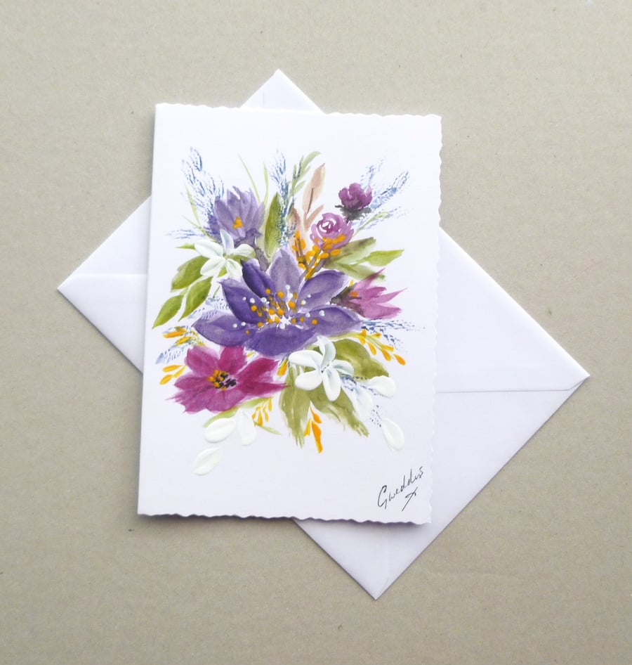 hand painted floral blank greetings card ( ref ... - Folksy