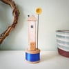 SALE-Little oak wood house with clay sun-flower on a vintage bobbin 