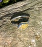 Olive Yellow Glass and Hammered Sterling Silver Ring - Size S - 1361 - Image 1