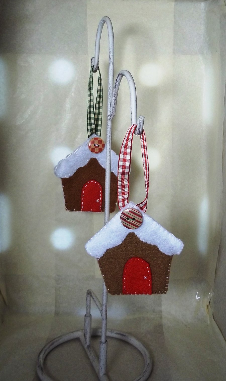 Duo of felt gingerbread houses