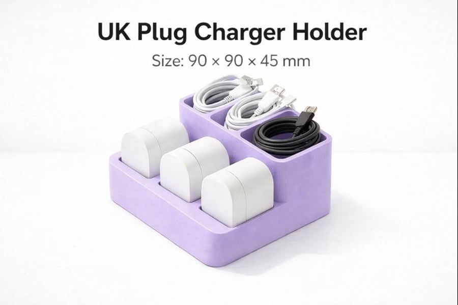 UK Plug Charger Holder - Desktop Power Adapter Organiser - 90 - 90 - 45 mm