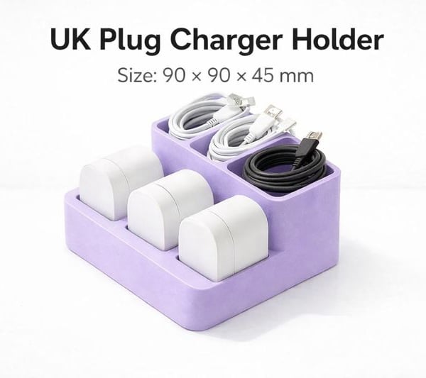 UK Plug Charger Holder - Desktop Power Adapter Organiser - 90 - 90 - 45 mm