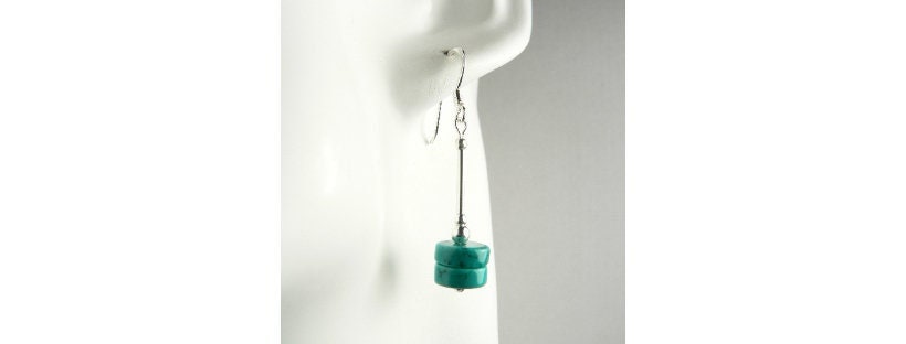 Turquoise (Hubei Provence) natural stone drop earrings, sterling silver