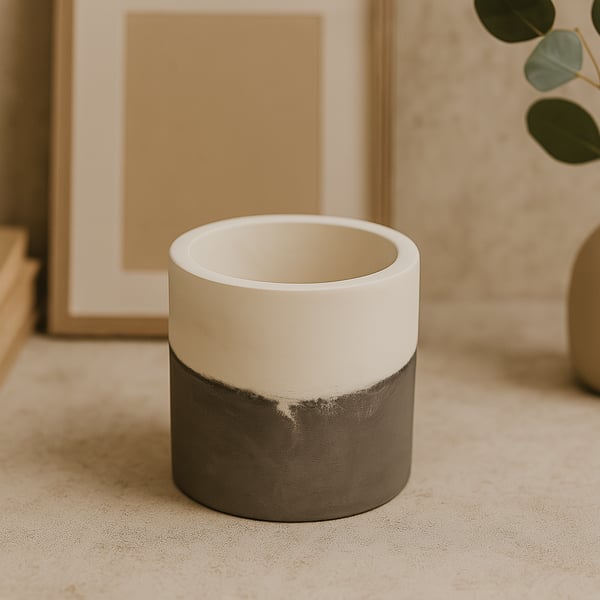 Half White, Half Grey Stonecast Vessel – Modern Decorative Container