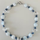 Handmade Light Blue Stone Necklace - Elegant Blue & Clear Beaded Necklace - One 