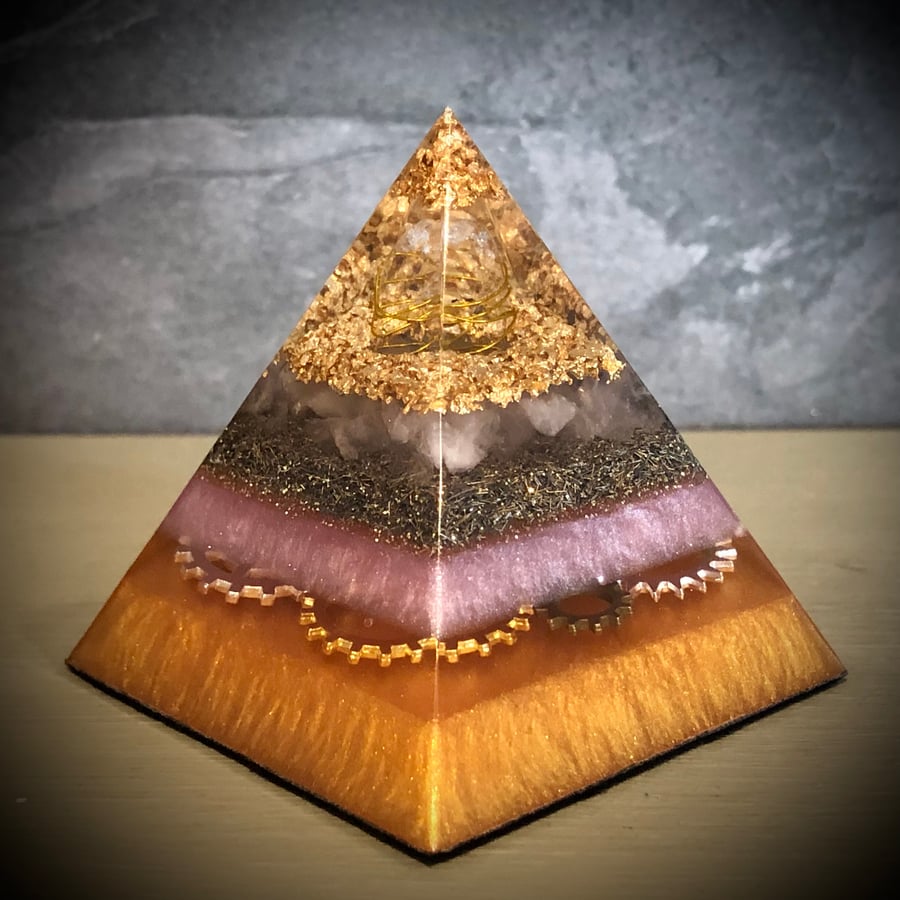 Clear Quartz and Rose Quartz Crystal Energy Pyramid