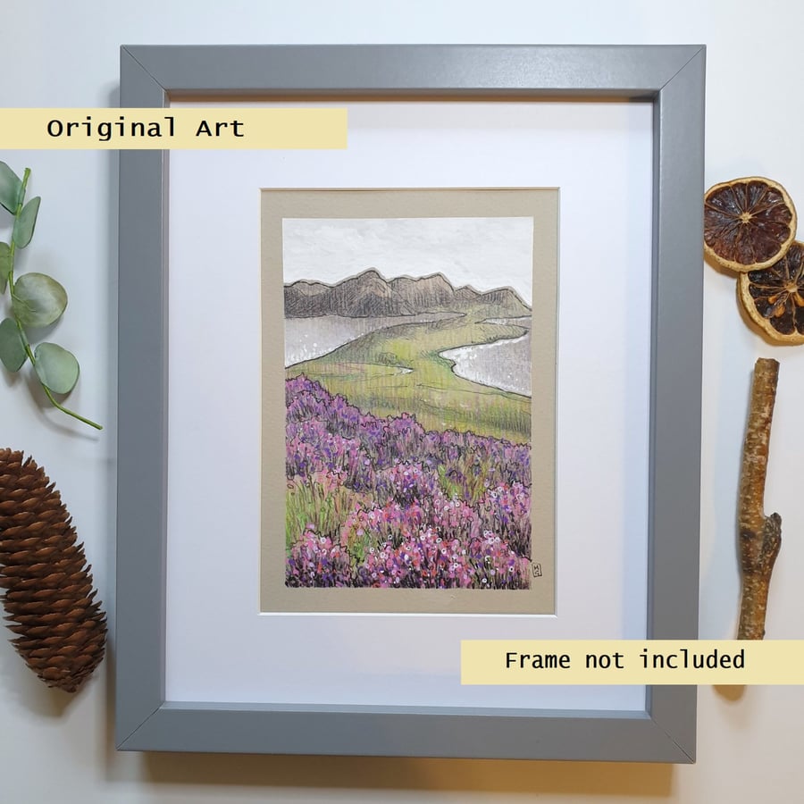Isle of Harris View with Purple Heather, Scottish landscape, original art