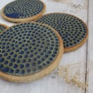 COASTERS hand-built textured pottery coaster set (x4) in sea green and blue