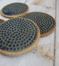 COASTERS hand-built textured pottery coaster set (x4) in sea green and blue