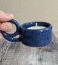 Perfectly imperfect Blue ceramic tealight holder with handle