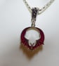 Red and Silver Enamelled Bat Pendant Necklace with Long Chain - Image 3