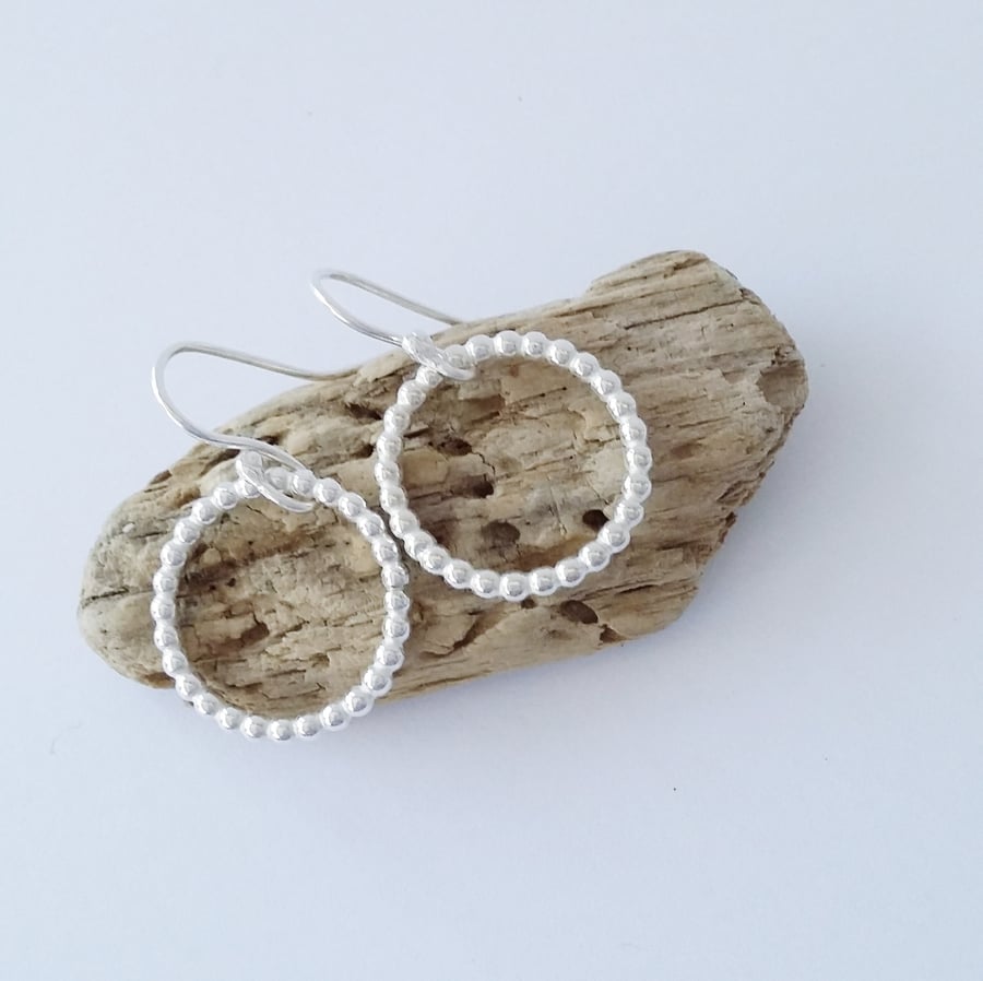 Sterling silver Beaded Wire Hoop Handmade Earrings 