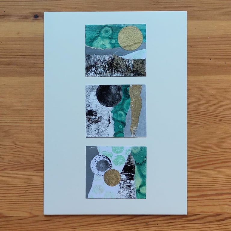 Original Art Three Tiny Collage Paintings "Triptych No 1"