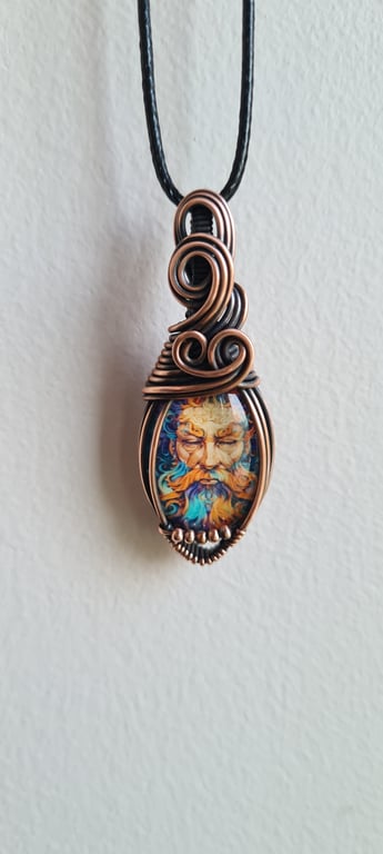 Colourful Wise Old Man Glass & Copper Pendant Necklace Gift Jewellery Jewelry 