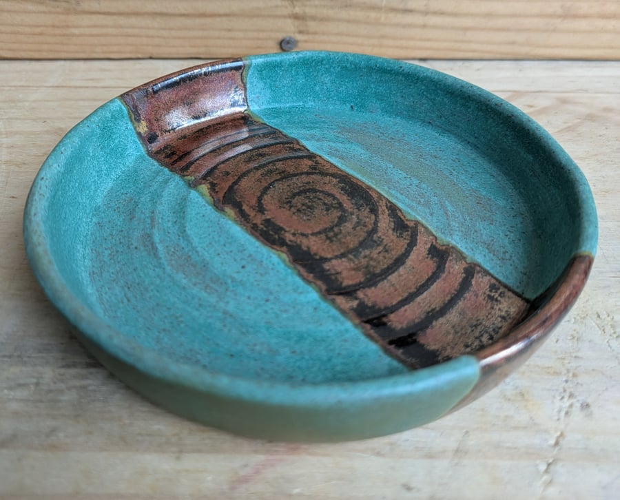 Olive or trinket dish (matte green & copper)