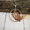 Oak Leaf Necklace, Copper and Sterling Silver with Garnet, Aquamarine & Peridot