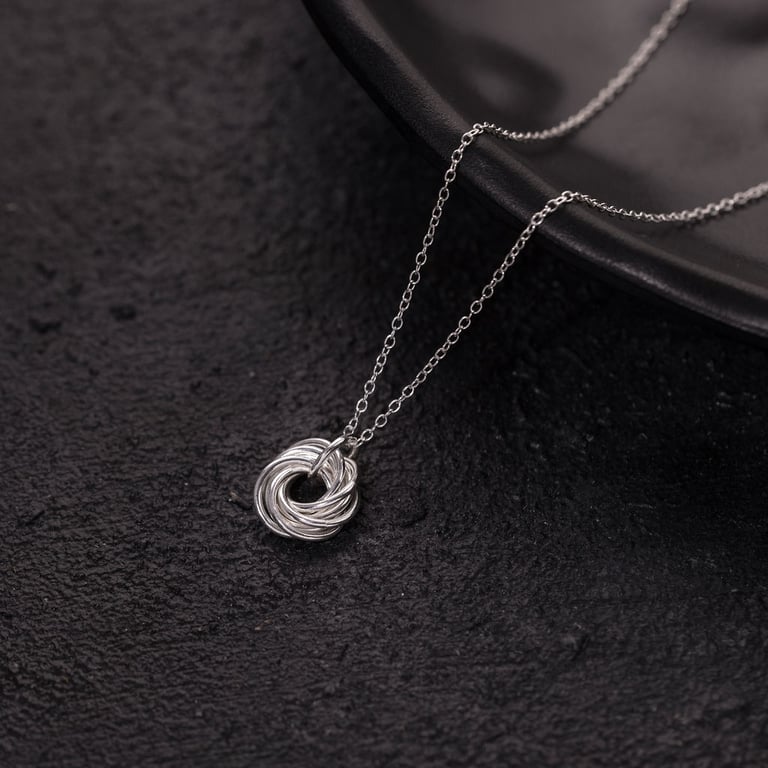Sterling Silver Mobius Pendant, Love Knot Necklace, Chainmaille Circle Pendant