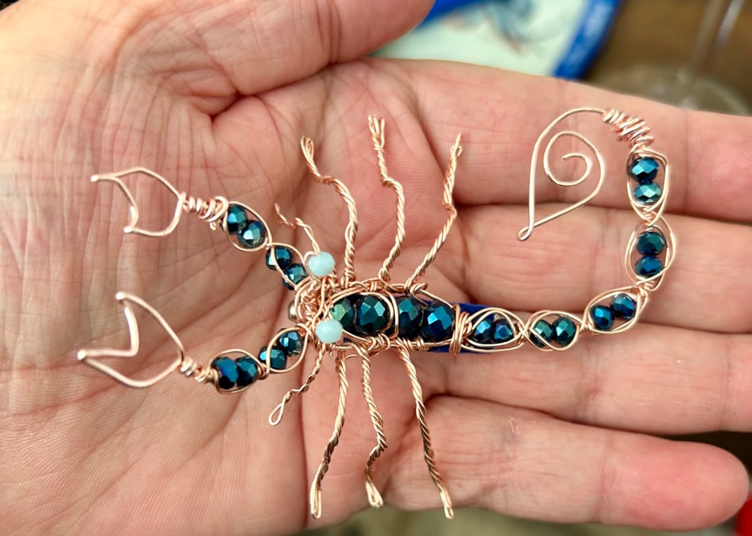 Scorpion Brooch - Rose Gold & Blue Crystals XL
