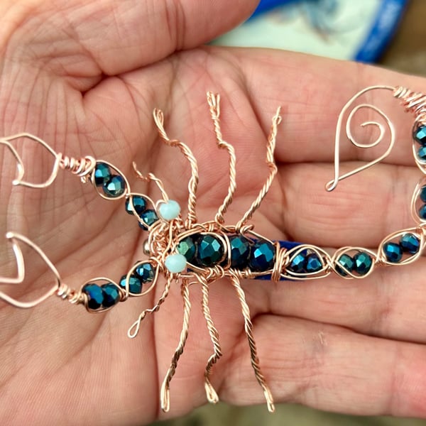 Scorpion Brooch - Rose Gold & Blue Crystals XL