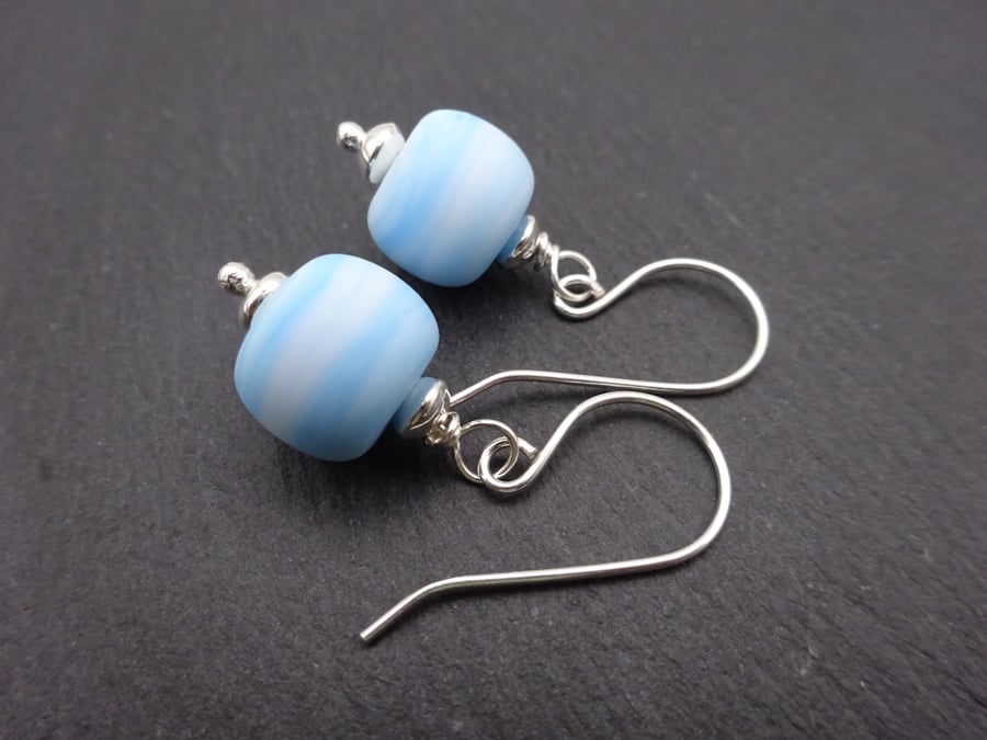 blue lampwork glass earrings, sterling silver jewellery