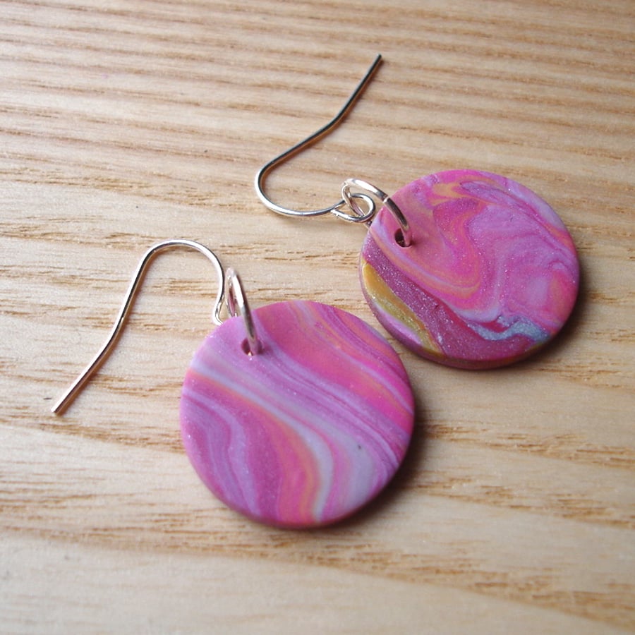 Marbled FIMO Disc Earrings