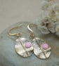 18 k gold plated leaf earrings with pink enamel detail 