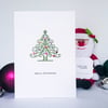 Christmas Card, Christmas tree with shiny jewel coloured baubles, handmade