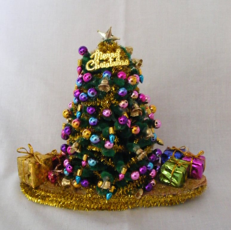 Handmade Christmas tree and presents table decoration 