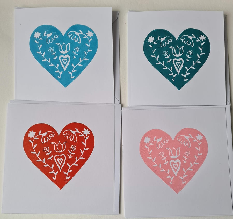 Red scandi heart anniversary valentines card 4 colour choices