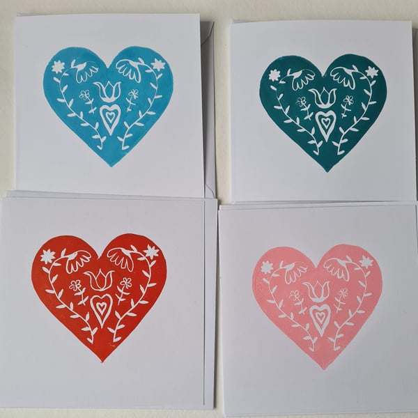 Red scandi heart anniversary valentines card 4 colour choices