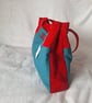 Bright red Chenille fabric and Teal handmade tote bag - Image 2